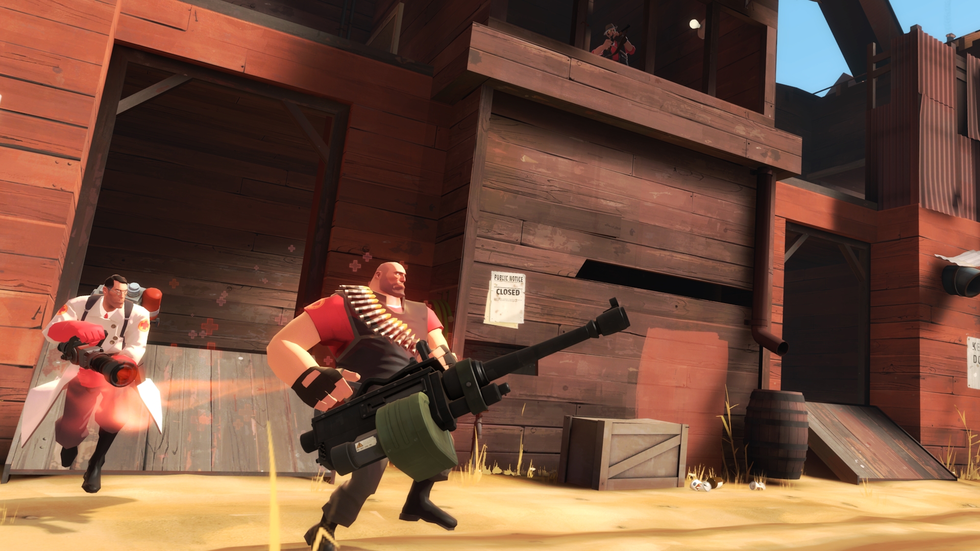Medic and Heavy leaving the base on CTF 2Fort